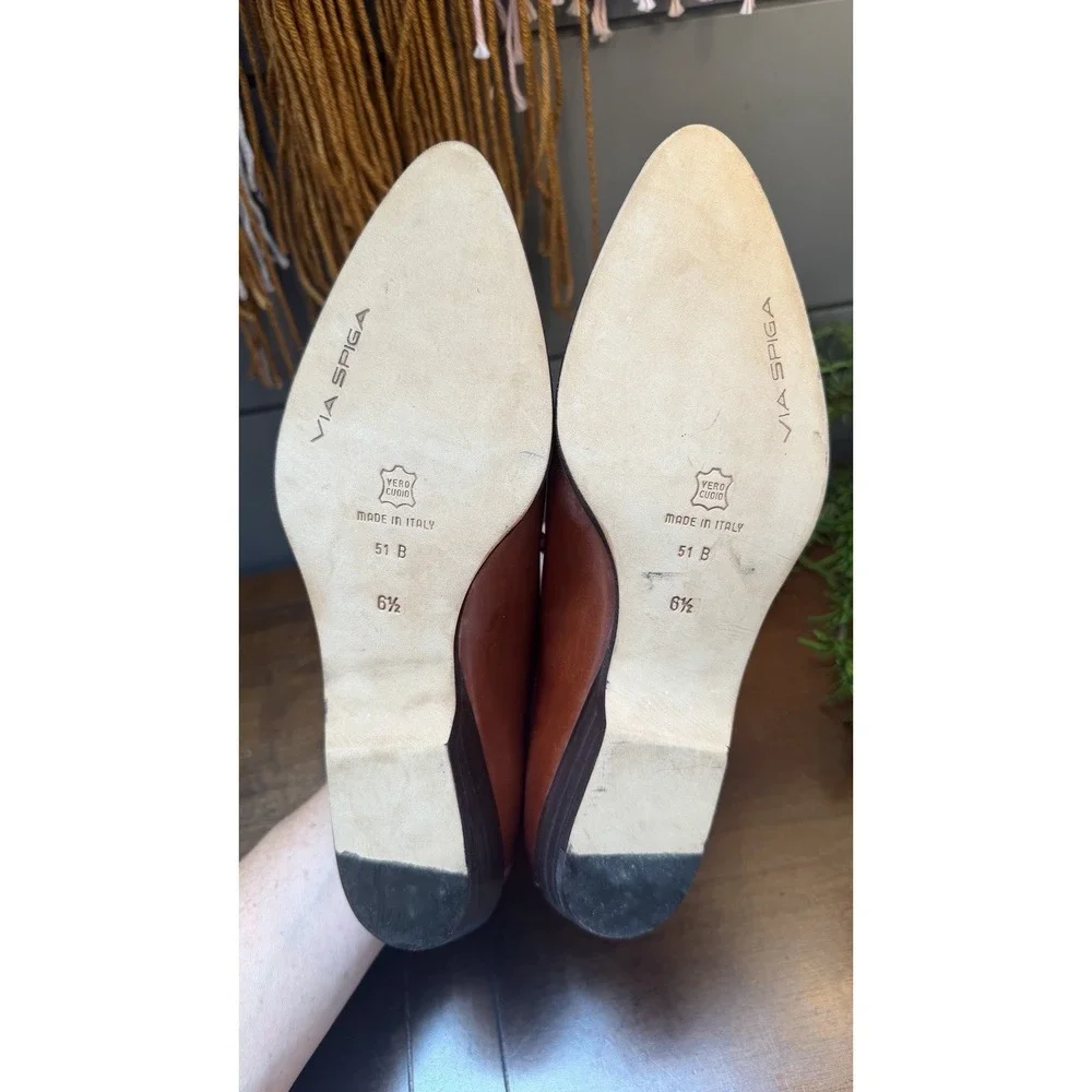 Via Spiga Womens Leather Dress Shoes Brown Pointed Toe Made in Italy-luxury 6.5
